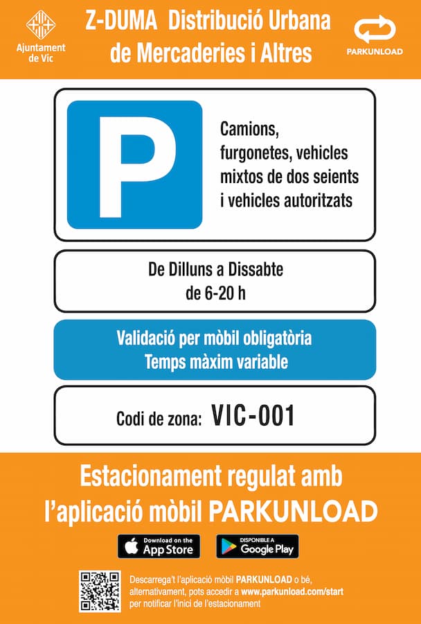 Senyal DUM Carrega Descarrega Parking App Parkunload